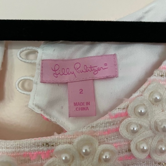 Lilly Pulitzer Pearl Beaded Pink Shift Tweed Dress - Picture 2 of 4